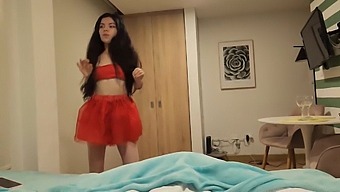 Stunning Woman In Red Skirt Desires Christmas Wish Of Rough Sex
