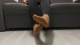 Monika Nylon Strips Down To Her Nylon Socks, Revealing Her Shapely Legs