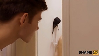 A Young Man Joins An Older Blonde Woman In The Shower And Engages In Sexual Activity With Her, Resulting In Feelings Of Embarrassment And Humiliation