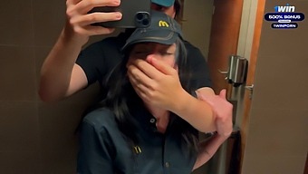 Daring Public Encounter In Restroom Leads To Passionate Encounter With Fast Food Employee Due To Spilled Beverage - Eva Soda